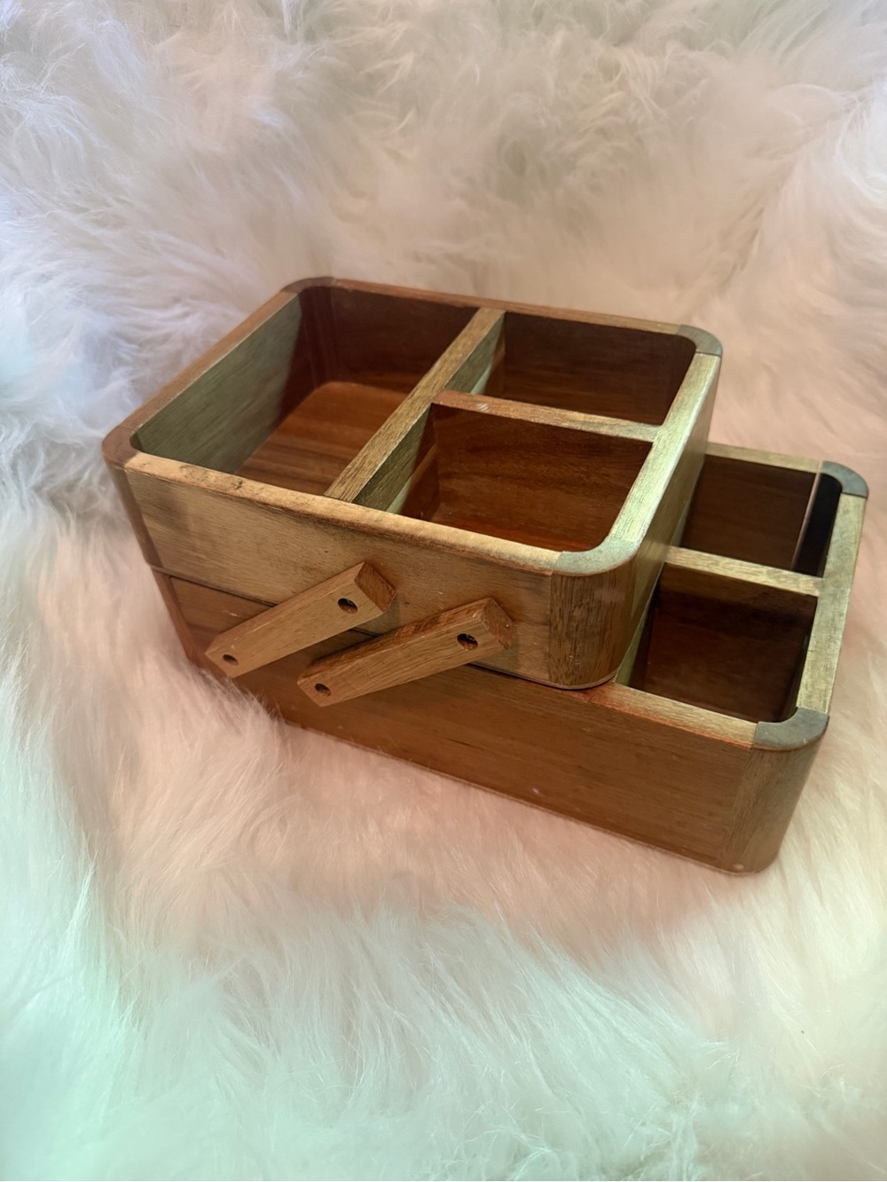Wooden Tiered Organizer Box - Natural Brown